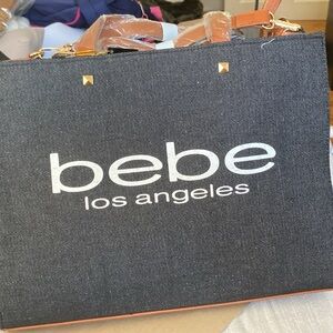 Bebe Black Textured Tote Bag